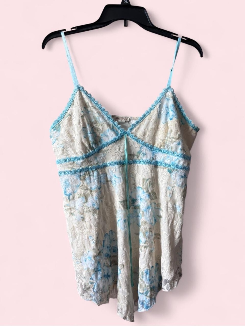 Y2K Light Blue Floral Lace-Trim Camisole by